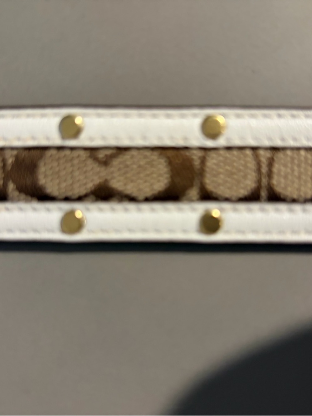 Coach White and Brown Studded Leather Belt with Gold Buckle - Picture 4 of 6